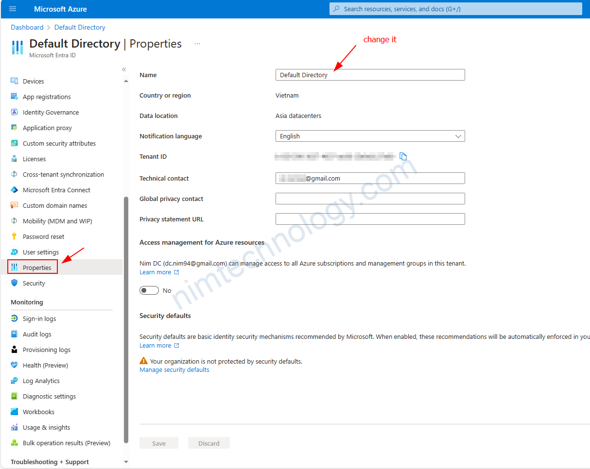 [Azure] How to change the Default Directory name in Azure Cloud